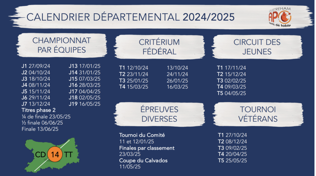 planning entrainement ouistreham
Calendrier compétition dep