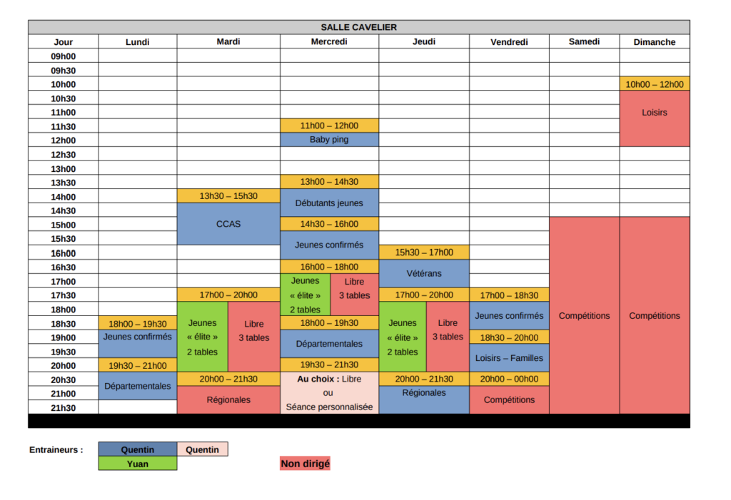 planning entrainement ouistreham salle cavelier 
